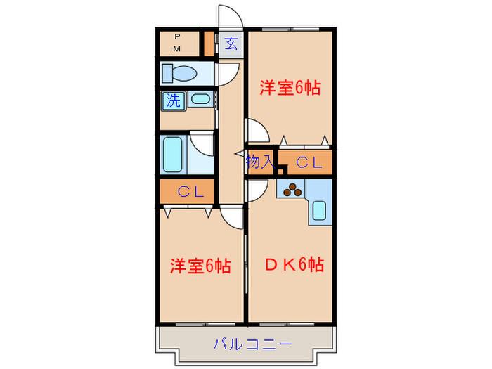 ホワイトナイト(2DK/2階)の間取り写真
