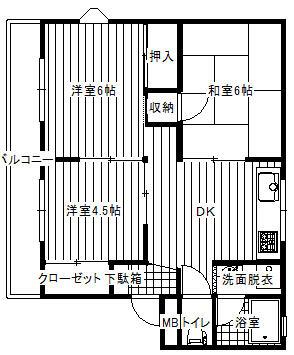 田間エクセルコートB棟(3DK/2階)の間取り写真