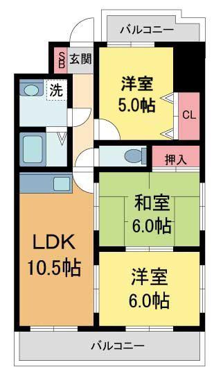 ウイステリア宝塚(3LDK/2階)の間取り写真