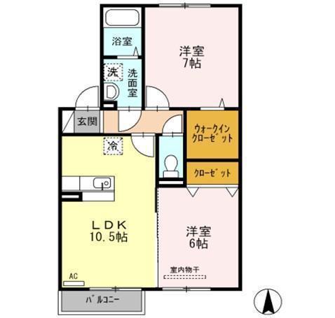 シャインポート屋島H棟(2LDK/2階)の間取り写真