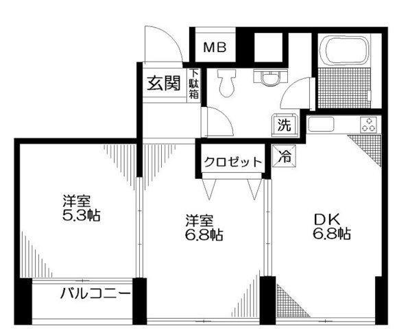 コート向ヶ丘(2DK/3階)の間取り写真