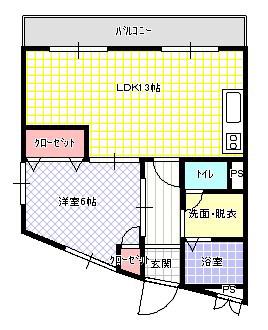 メルベーユ扇町(1LDK/3階)の間取り写真