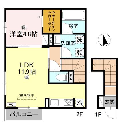 D-ROOM松江北II(1LDK/2階)の間取り写真