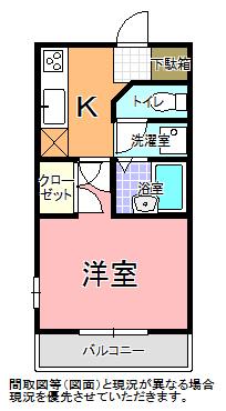 WOOD VILLAGE東原(1K/2階)の間取り写真