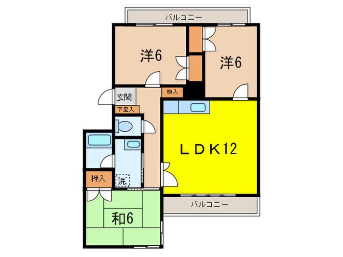 マンションP(3SDK/3階)の間取り写真