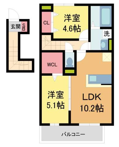 シュロス鳴尾(2LDK/2階)の間取り写真