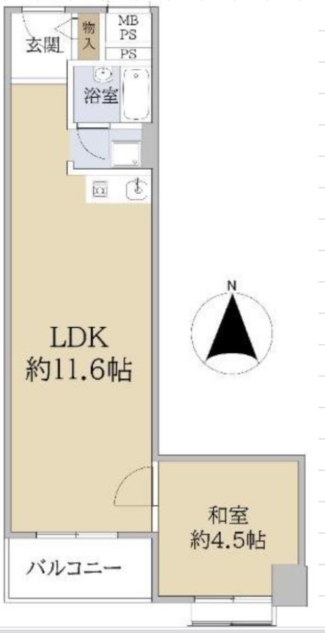 松屋町グランドハイツ(1LDK/4階)の間取り写真