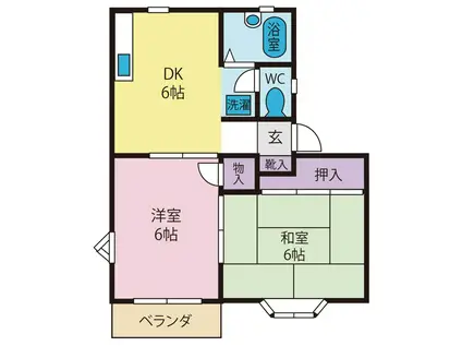 グリーンハイムB棟(2DK/1階)の間取り写真