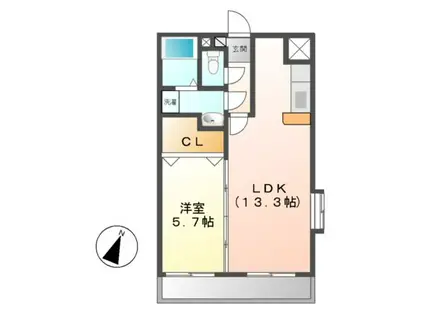 リバーサイド(1LDK/1階)の間取り写真