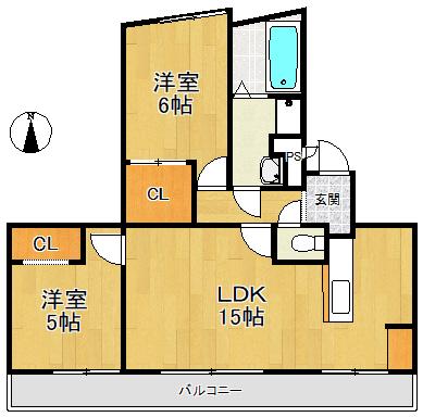 八幡マンション(2LDK/2階)の間取り写真