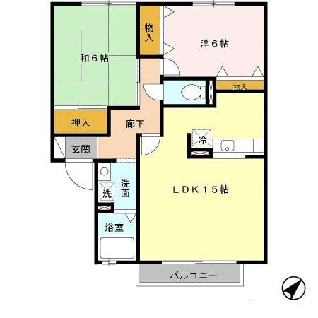セジュールならやまII(2LDK/1階)の間取り写真