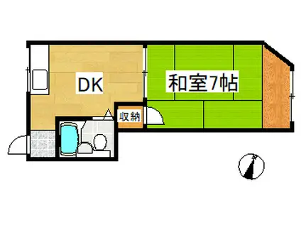 京急本線 立会川駅 徒歩6分 2階建 築49年(1DK/1階)の間取り写真