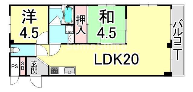 買出人センターマンション(2LDK/4階)の間取り写真