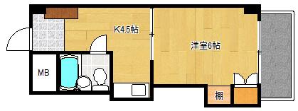 中広ハウス(1K/2階)の間取り写真