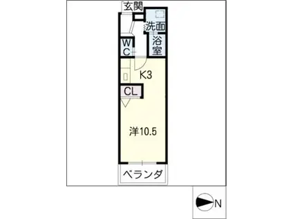 ドミール豊が丘(1K/4階)の間取り写真