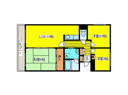 藤枝ハイツ(3LDK/3階)の間取り写真
