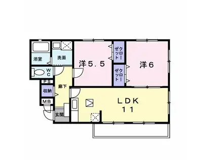 アンフルールII番館(2LDK/1階)の間取り写真