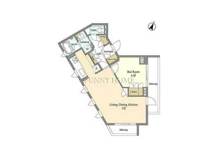 エステート代田橋(1LDK/2階)の間取り写真