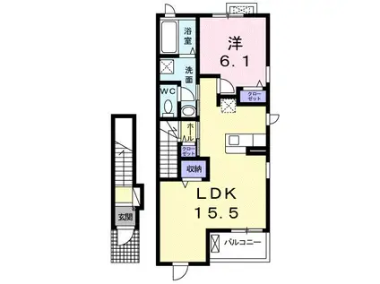 ブローテ松岡C(1LDK/2階)の間取り写真