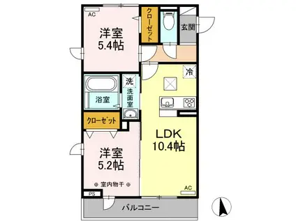 A-ROOM寒河江(2LDK/1階)の間取り写真