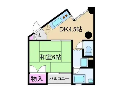 第3なり駒ビル(1DK/3階)の間取り写真