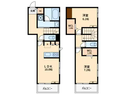 グランディール(2LDK/2階)の間取り写真