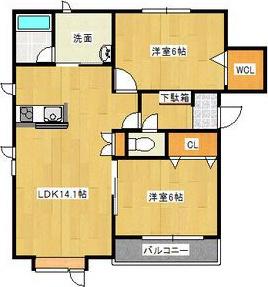 グランドソレーユA(2LDK/1階)の間取り写真