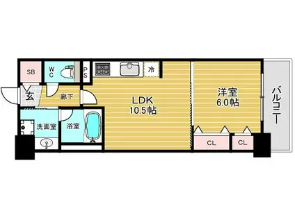グランセジュール大国町(1LDK/2階)の間取り写真
