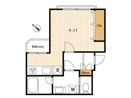 ヒルズ白金(ワンルーム/2階)の間取り写真