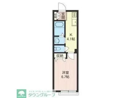 テオス国立(1K/1階)の間取り写真