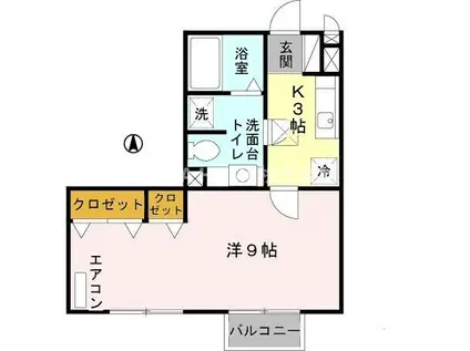 リビオンB(1K/1階)の間取り写真