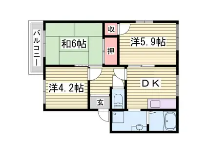 JAハイツ白浜C(3DK/1階)の間取り写真