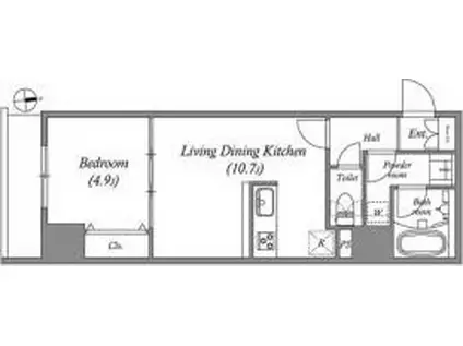 クオリタス浅草橋(1LDK/7階)の間取り写真