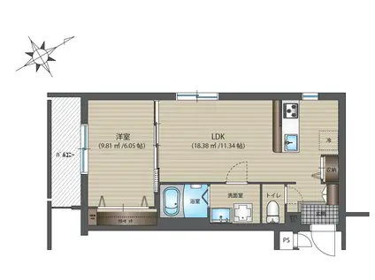 ホワイトムック(1LDK/3階)の間取り写真
