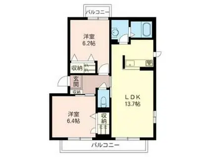 ヴィライーストB(2LDK/2階)の間取り写真