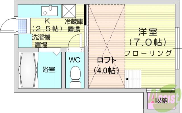 プリンスコート苦竹B(1K/2階)の間取り写真