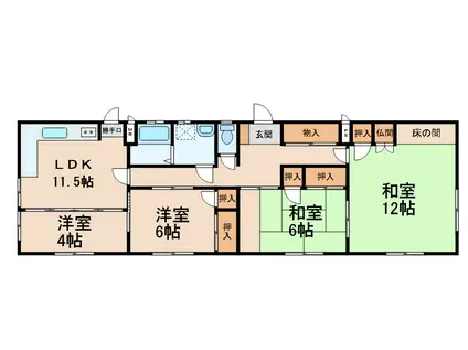 西マンション(4LDK/1階)の間取り写真