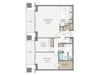 虎ノ門ヒルズ レジデンシャルタワー(2LDK/44階)の間取り写真
