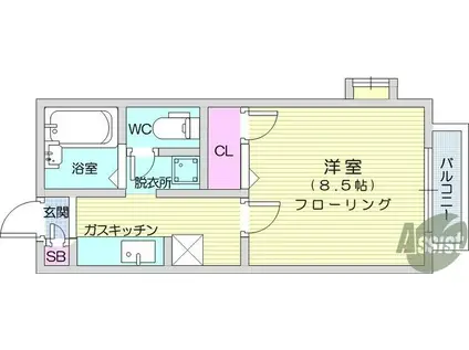 アクシスルミエ(1K/1階)の間取り写真