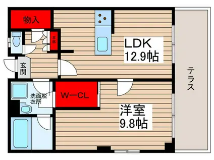 メイクスF棟(1LDK/1階)の間取り写真