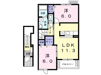 アンソレイエ(2LDK/2階)の間取り写真