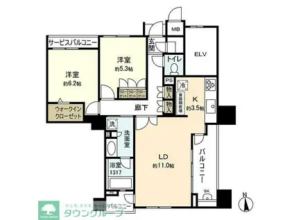 グラツィオーソ西荻窪(2LDK/3階)の間取り写真