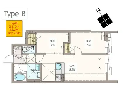 ラヴィベール(2LDK/1階)の間取り写真