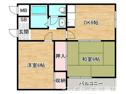 ラウンド2高殿(2DK/4階)の間取り写真