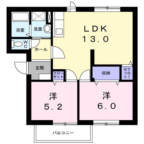 パ-クアベニュ-B(2LDK/2階)の間取り写真