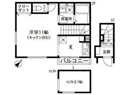 FOREST GARDEN(ワンルーム/2階)の間取り写真