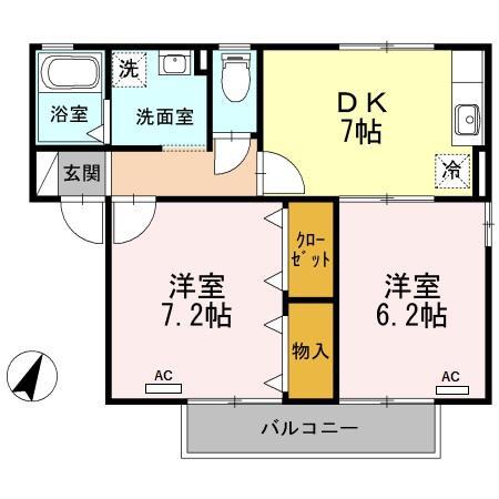 IホームTOWN 四番館(2DK/2階)の間取り写真