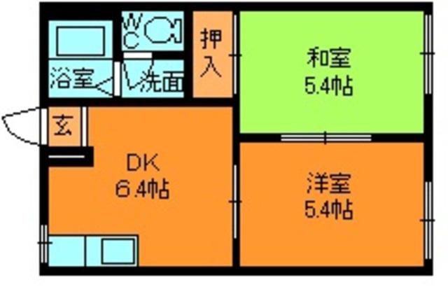 レジデンス桜ケ丘(2DK/2階)の間取り写真