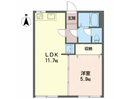 キップス安新A(1LDK/1階)の間取り写真