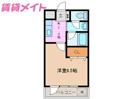 サンハイム山分 B棟(1K/1階)の間取り写真